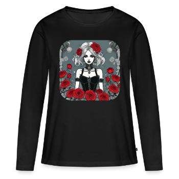 Fille punk gothique cool avec des roses rouges - T-shirt manches longues Premium bio Femme - noir - Devant - Julia (174cm)