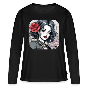 Cool Gothic Punk Girl with Red Ros - Women's Premium Organic Long Sleeve Shirt - black - Front - Julia (174cm)