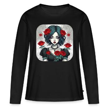 Fille punk gothique cool avec des roses rouges - T-shirt manches longues Premium bio Femme - noir - Devant - Julia (174cm)