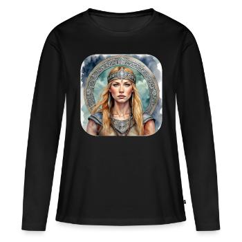 Fière Viking Germanin Bouclier Jeune Fille - T-shirt manches longues Premium bio Femme - noir - Devant - Julia (174cm)