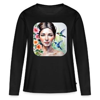 Unknown beauty with hummingbirds - Women's Premium Organic Long Sleeve Shirt - black - Front - Julia (174cm)