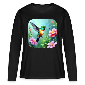 Wunderschöner Kolibri mit Blumen - Frauen Premium Bio Langarmshirt - Schwarz - Vorne - Julia (174cm)