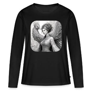 Femme Fantasy avec Phénix - T-shirt manches longues Premium bio Femme - noir - Devant - Julia (174cm)