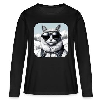 Coole Katze mit Sonnenbrille - Frauen Premium Bio Langarmshirt - Schwarz - Vorne - Julia (174cm)