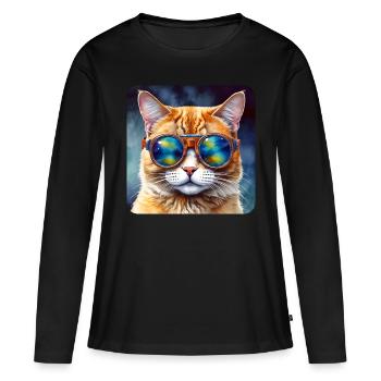 Chat cool avec des lunettes de soleil - T-shirt manches longues Premium bio Femme - noir - Devant - Julia (174cm)