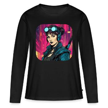 Fille Cyberpunk cool VX - T-shirt manches longues Premium bio Femme - noir - Devant - Julia (174cm)