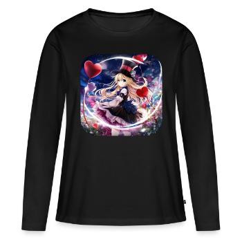 Cooles Girl mit Herzchen - Frauen Premium Bio Langarmshirt - Schwarz - Vorne - Julia (174cm)