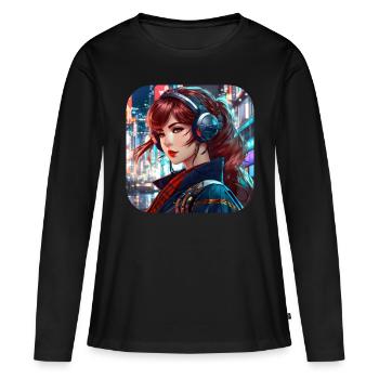 Fille hip hop cool - T-shirt manches longues Premium bio Femme - noir - Devant - Julia (174cm)