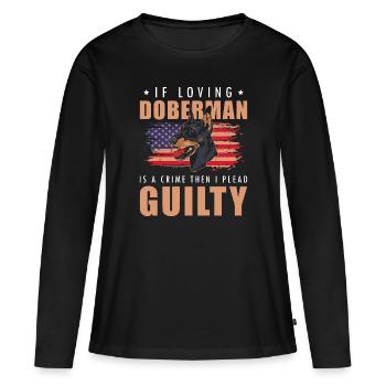 Doberman Chien d’assistance pour animaux de compagnie - T-shirt manches longues Premium bio Femme - noir - Devant - Julia (174cm)