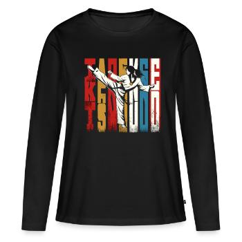 Artiste martial dynamique de taekwondo à coup élevé - T-shirt manches longues Premium bio Femme - noir - Devant - Julia (174cm)