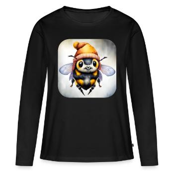 Coole Winter Biene mit Mütze und Schal - Frauen Premium Bio Langarmshirt - Schwarz - Vorne - Julia (174cm)