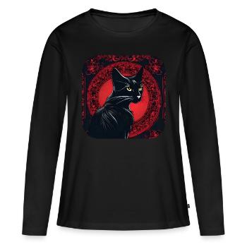 Chat noir mystique - T-shirt manches longues Premium bio Femme - noir - Devant - Julia (174cm)