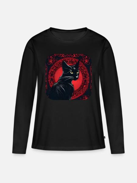 Mystische schwarze Katze - Frauen Premium Bio Langarmshirt - Schwarz