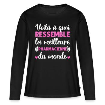 Meilleure pharmacienne du monde humour cadeau - T-shirt manches longues Premium bio Femme - noir - Devant - Julia (174cm)