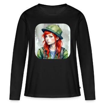 Jolie fille d’anime aux cheveux roux Irlande - T-shirt manches longues Premium bio Femme - noir - Devant - Julia (174cm)