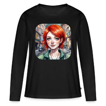 Fille cool aux cheveux roux - T-shirt manches longues Premium bio Femme - noir - Devant - Julia (174cm)