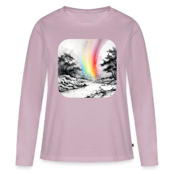 Paysage avec arc-en-ciel - T-shirt manches longues Premium bio Femme - rose poudré - Devant - Julia (174cm)