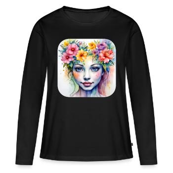 Niedliches Blumen Mädchen - Frauen Premium Bio Langarmshirt - Schwarz - Vorne - Julia (174cm)
