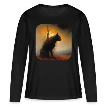 Schwarze Horror Katze - Frauen Premium Bio Langarmshirt - Schwarz - Vorne - Julia (174cm)
