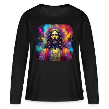 Jésus en style graffiti - T-shirt manches longues Premium bio Femme - noir - Devant - Julia (174cm)