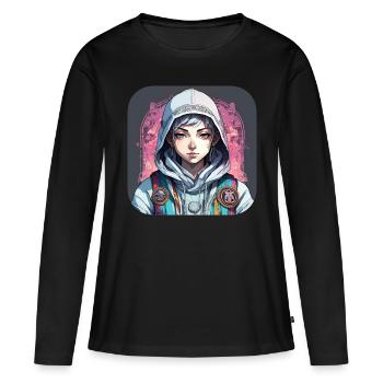 Streetpunk Anime Junge - Frauen Premium Bio Langarmshirt - Schwarz - Vorne - Julia (174cm)
