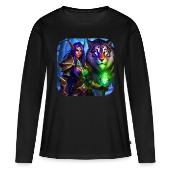Proud Fantasy Elven Warrior and Tiger - Women's Premium Organic Long Sleeve Shirt - black - Front - Julia (174cm)
