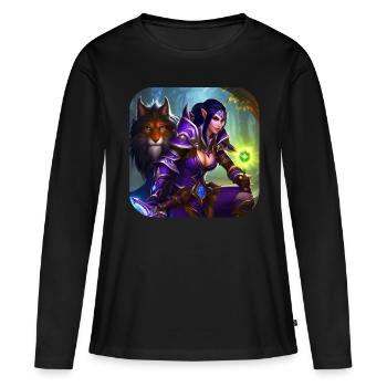 Proud Fantasy Elven Warrior with Lion - Women's Premium Organic Long Sleeve Shirt - black - Front - Julia (174cm)