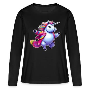 Niedliches tanzendes dickes Einhorn - Frauen Premium Bio Langarmshirt - Schwarz - Vorne - Julia (174cm)