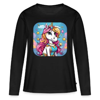 licorne drôle - T-shirt manches longues Premium bio Femme - noir - Devant - Julia (174cm)