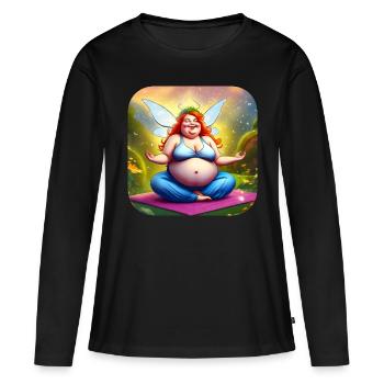 Dicke niedliche Yoga Fee in Buddha Position - Frauen Premium Bio Langarmshirt - Schwarz - Vorne - Julia (174cm)
