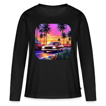 Cooles Auto mit Palmen im Sonnenuntergang - Frauen Premium Bio Langarmshirt - Schwarz - Vorne - Julia (174cm)