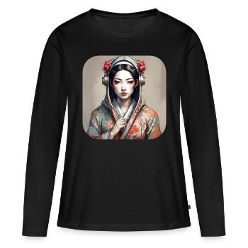 Cooles Anime Manga Mädchen im Geisha Style - Frauen Premium Bio Langarmshirt - Schwarz - Vorne - Julia (174cm)