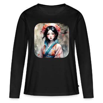 Niedliches Anime Manga Mädchen im Geisha Style - Frauen Premium Bio Langarmshirt - Schwarz - Vorne - Julia (174cm)