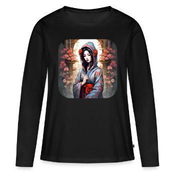 Niedliches Anime Manga Mädchen im Geisha Style - Frauen Premium Bio Langarmshirt - Schwarz - Vorne - Julia (174cm)