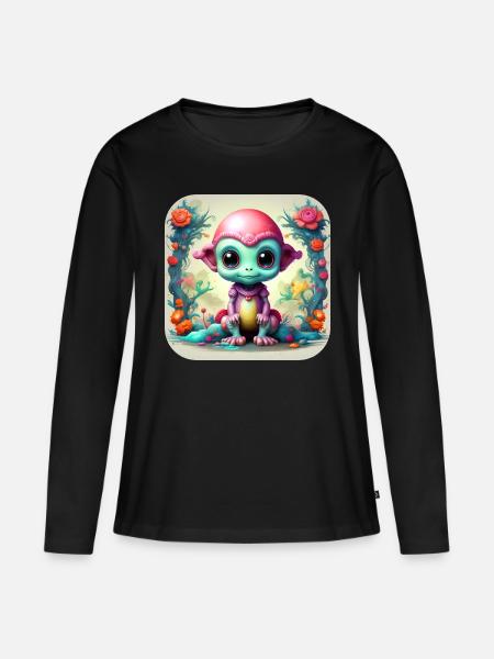 Niedlicher Sciencefiction Alien - Frauen Premium Bio Langarmshirt - Schwarz
