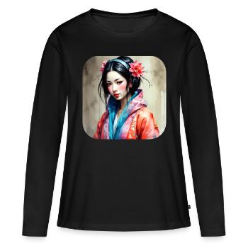 Cooles Anime Manga Mädchen im Geisha Style - Frauen Premium Bio Langarmshirt - Schwarz - Vorne - Julia (174cm)