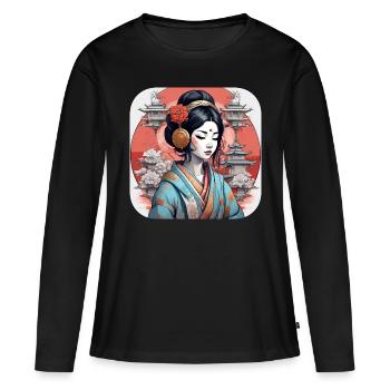 Manga d’anime de geisha élégante - T-shirt manches longues Premium bio Femme - noir - Devant - Julia (174cm)