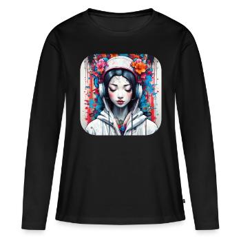 Niedliches Anime Manga Mädchen im Geisha Style - Frauen Premium Bio Langarmshirt - Schwarz - Vorne - Julia (174cm)