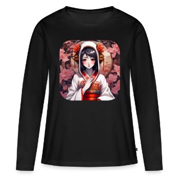 Niedliches Anime Manga Mädchen im Geisha Style - Frauen Premium Bio Langarmshirt - Schwarz - Vorne - Julia (174cm)
