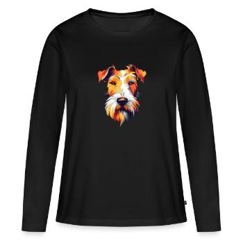 Draht Foxterrier Hunderasse Aquarell Karikatur Kawa - Frauen Premium Bio Langarmshirt - Schwarz - Vorne - Julia (174cm)