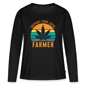 Soutenez votre agriculteur local Cannabis Retro Marijuana - T-shirt manches longues Premium bio Femme - noir - Devant - Julia (174cm)
