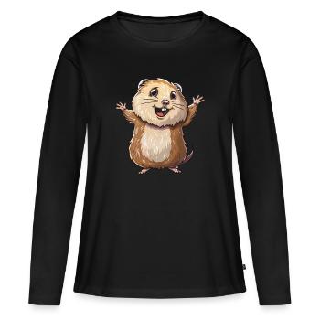 Le lemming joyeux vous invite - T-shirt manches longues Premium bio Femme - noir - Devant - Julia (174cm)