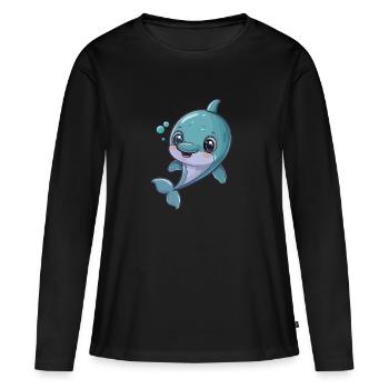 Dauphin joyeux sous l’eau - T-shirt manches longues Premium bio Femme - noir - Devant - Julia (174cm)