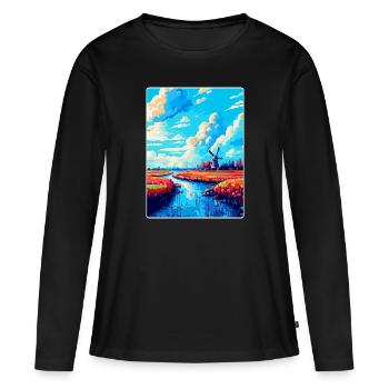 Souvenir d’affiche de voyage vintage Lisse Pays-Bas - T-shirt manches longues Premium bio Femme - noir - Devant - Julia (174cm)