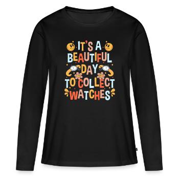 Montre Collection de montres de collection - T-shirt manches longues Premium bio Femme - noir - Devant - Julia (174cm)