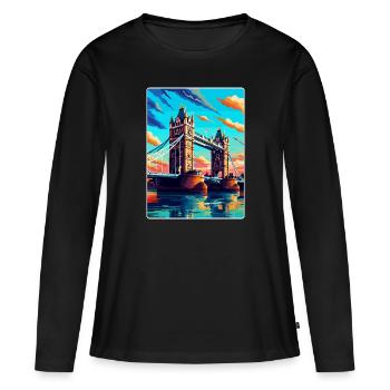 Tower Bridge Angleterre Royaume-Uni Affiche de voyage vintage WPA - T-shirt manches longues Premium bio Femme - noir - Devant - Julia (174cm)