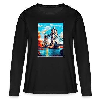 Tower Bridge Angleterre Royaume-Uni Affiche de voyage Souvenir WPA - T-shirt manches longues Premium bio Femme - noir - Devant - Julia (174cm)