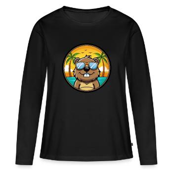 Biber Lustige Cartoon Sommer Strand Sonnenbrille Cool - Frauen Premium Bio Langarmshirt - Schwarz - Vorne - Julia (174cm)