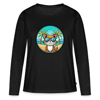 Hantilly Tiffany Katzenrasse Cartoon Sonnenbrille Strand - Frauen Premium Bio Langarmshirt - Schwarz - Vorne - Julia (174cm)