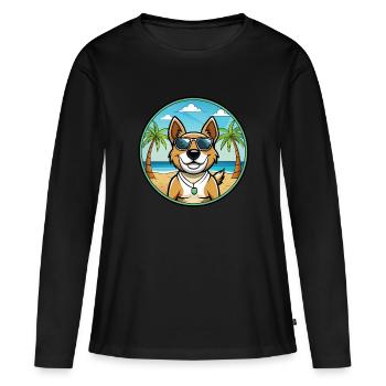 Teddy Roosevelt Terrier Race Chien Dessin Animé Plage - T-shirt manches longues Premium bio Femme - noir - Devant - Julia (174cm)